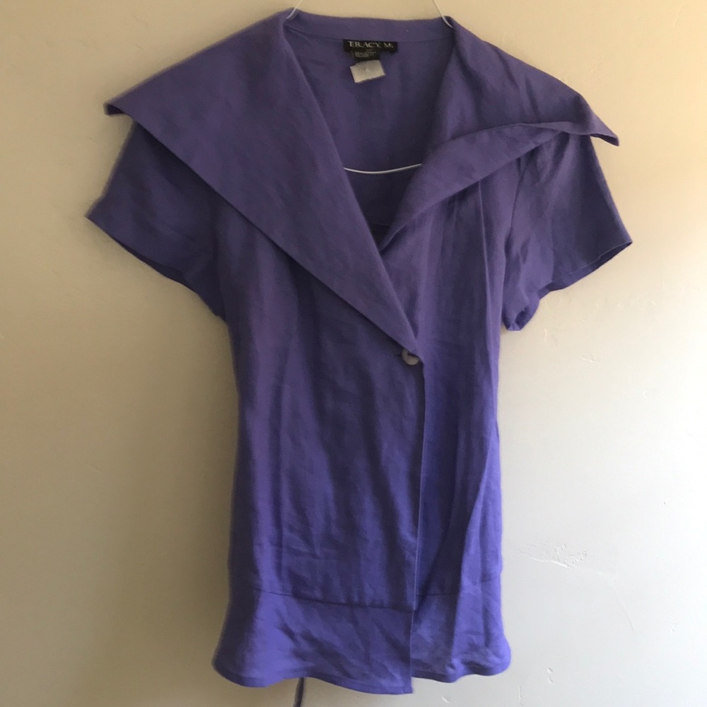 Tracy M. Purple Linen top slightly ruffled
